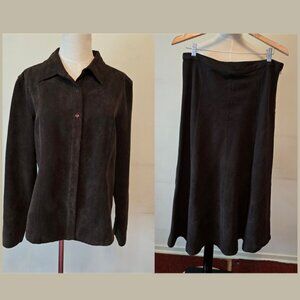 Cotton Ginny - Vintage Corduroy Brown Button Up Top & Skirt Set